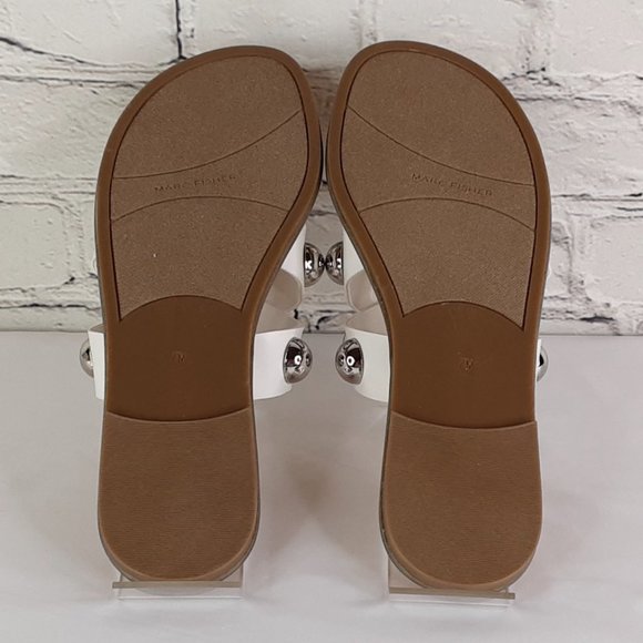 MARC FISHER 'BRYTE' DOMÈ STUDD CRISS~CROSS FLAT SLIP ON SLIDE SANDALS WHITE 7 - Picture 9 of 16